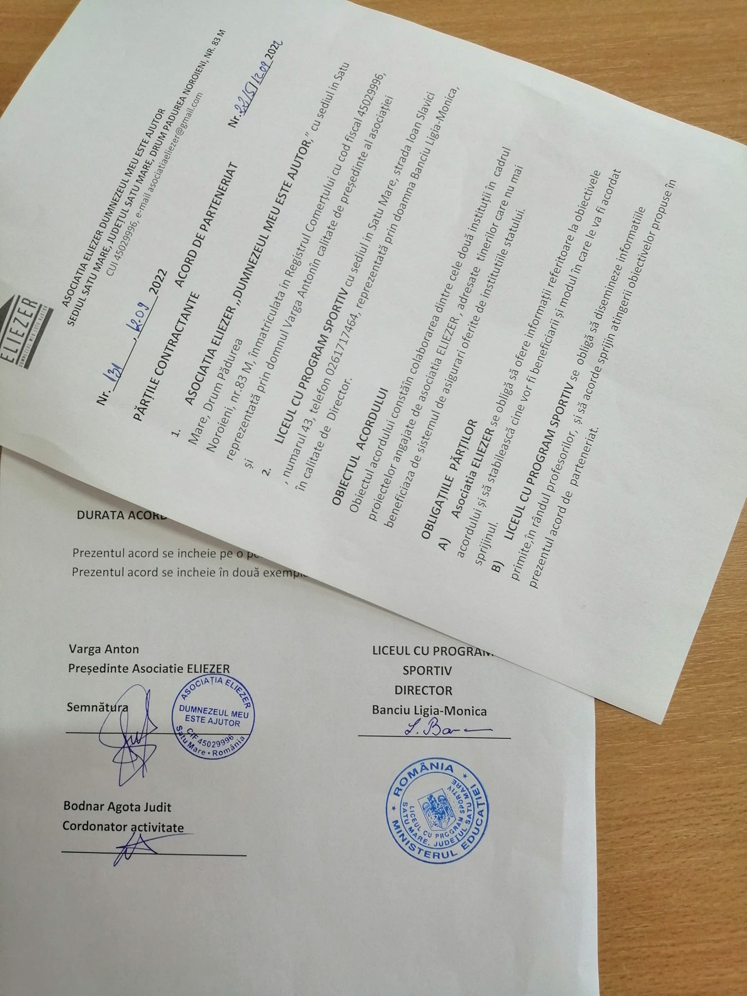 Liceul cu Program Sportiv a &icirc;ncheiat un parteneriat de colaborare cu Asociația Eliezer